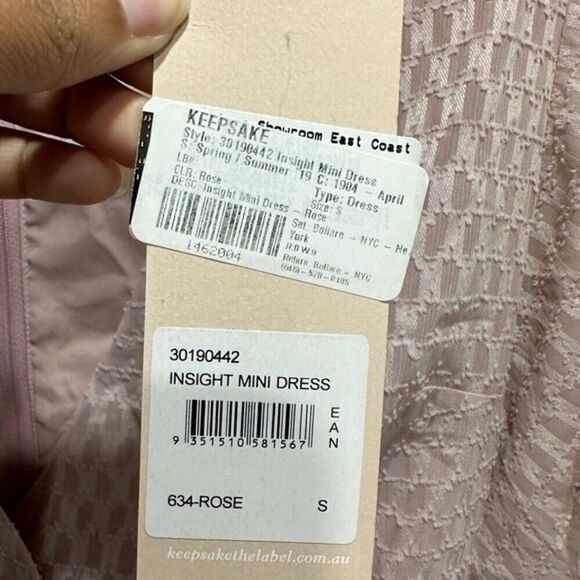 Keepsake Insight Pink Short Sleeves Textured Wrap Ruffle Mini Dress Size S - Picture 7 of 10